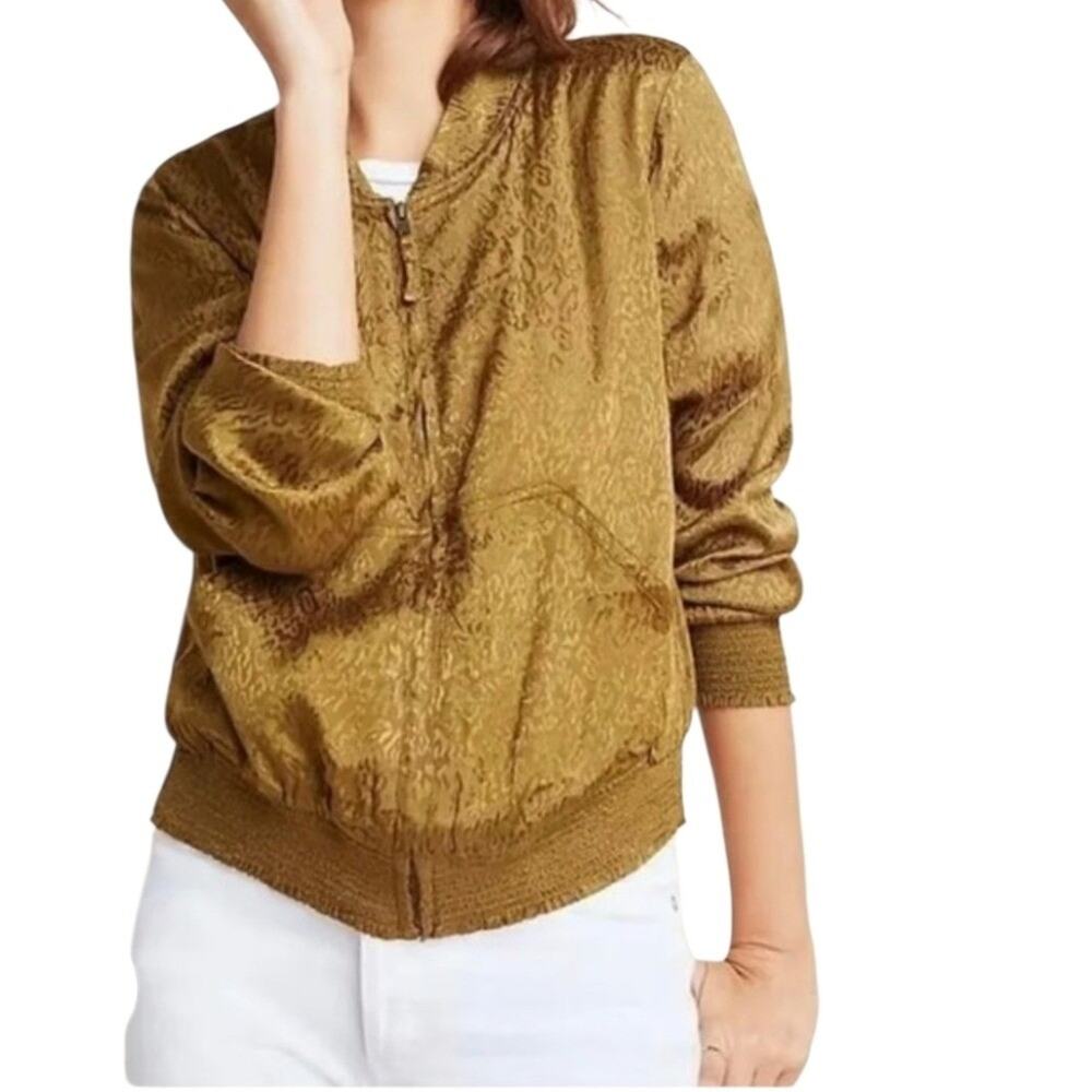 Anthropologie x Maeve greenish gold leopard print Bomber jacket Size medium